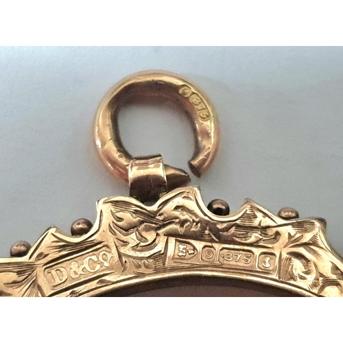 81 - Fine quality antique, fully hallmarked 9ct yellow gold fob with tri-angular natural yellow-stone fob... 