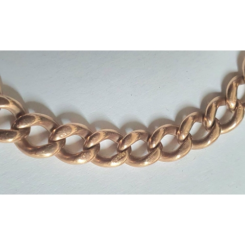 89 - 9ct rose gold Albert chain with T-bar, each link stamped 395 and  at one end a non gold watch key,

... 