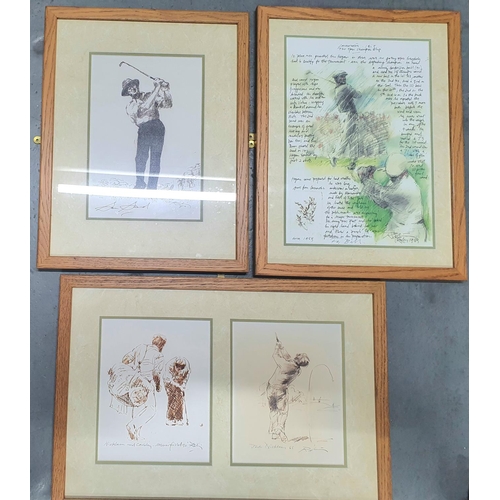 222 - Harold RILEY (1934-2023) set of 4 Golfing themed prints, all hand signed by the artist, in 3 matchin... 