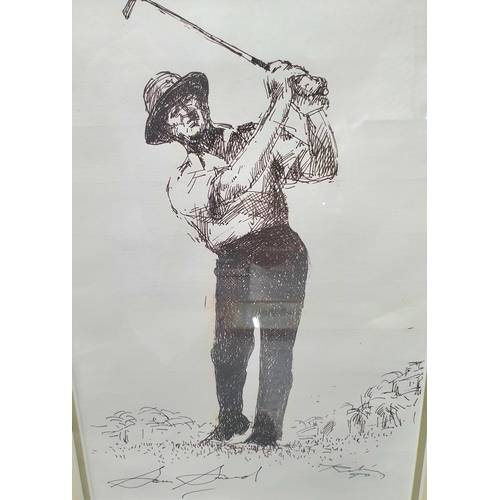 222 - Harold RILEY (1934-2023) set of 4 Golfing themed prints, all hand signed by the artist, in 3 matchin... 