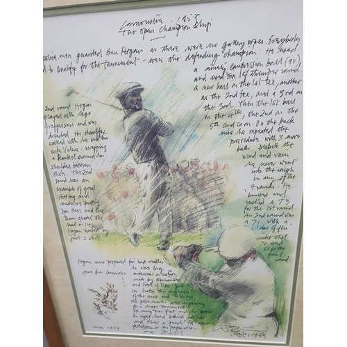 222 - Harold RILEY (1934-2023) set of 4 Golfing themed prints, all hand signed by the artist, in 3 matchin... 