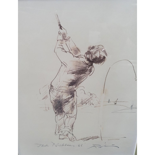 222 - Harold RILEY (1934-2023) set of 4 Golfing themed prints, all hand signed by the artist, in 3 matchin... 