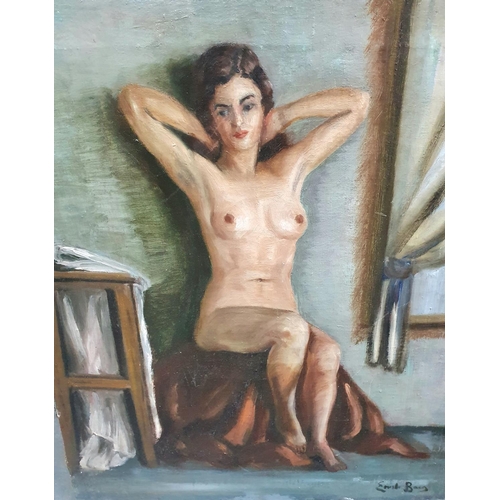 225 - French, early 20thC oil on canvas of a seated female nude in an interior which bears the signature E... 