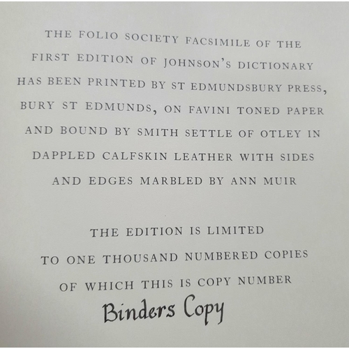 154 - BOOKBINDERS EDITION - A Dictionary of the English Language (Folio Society, 2 Volumes) Samuel Johnson... 