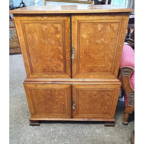 381 - Finely inlaid late 19thC Continental school 4-door cabinet with 2 keys. All sides of the cabinet, ap... 