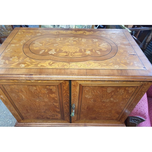 381 - Finely inlaid late 19thC Continental school 4-door cabinet with 2 keys. All sides of the cabinet, ap... 