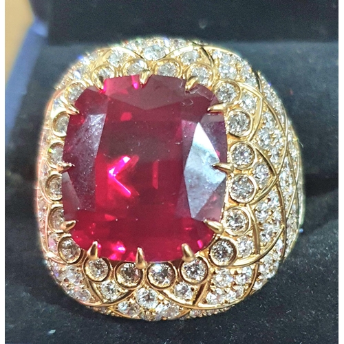 121 - Superb quality 29ct recrystallized cushion cut, Burmese blood red Ruby in a multi-claw setting,  fab... 