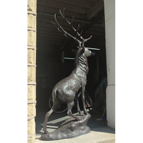 378 - Huge indistinctly signed stag, the Monarch of the Glen, bronze, the bronze is approx 200cm tall