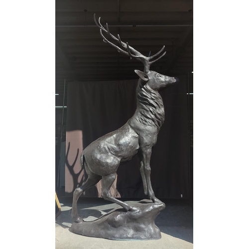 378 - Huge indistinctly signed stag, the Monarch of the Glen, bronze, the bronze is approx 200cm tall