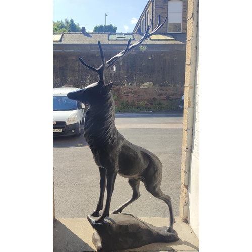 378 - Huge indistinctly signed stag, the Monarch of the Glen, bronze, the bronze is approx 200cm tall