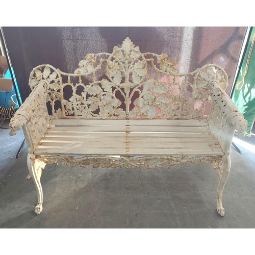 380 - Stunning white painted antique bench, possibly Irish with cast iron 