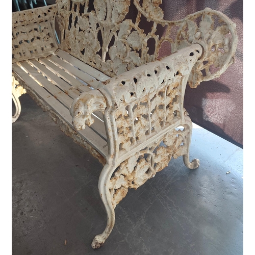 380 - Stunning white painted antique bench, possibly Irish with cast iron 