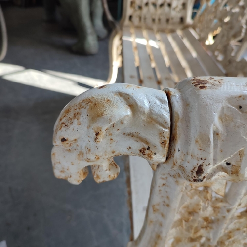 380 - Stunning white painted antique bench, possibly Irish with cast iron 