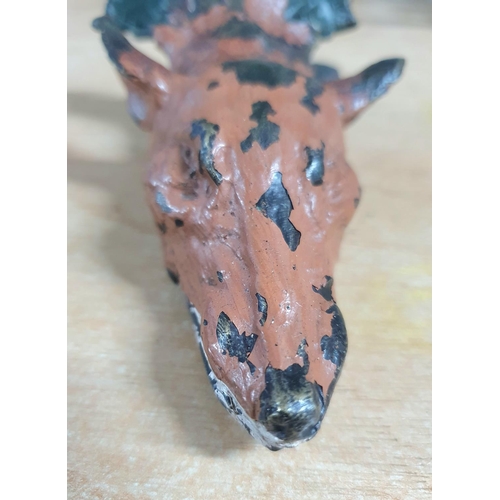 455 - Cold painted desk paper tidy in the form of a Foxes' head,

15 cm long