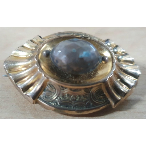 Unmarked antique engraved yellow metal mourning brooch without hair and ...