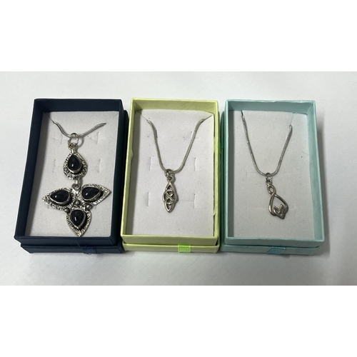 29 - Large 925 silver Celtic pendant on chain along with 2 other Celtic pendants on chains (3)