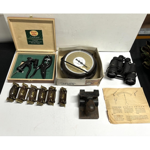 66 - Boxed Cracker jack, scales and binoculars with others