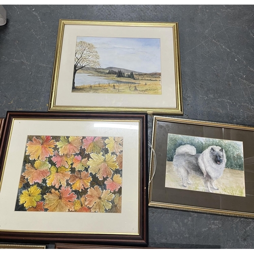104 - Six Doreen Hanson watercolours landscape scenes and one dog portrait, all nicely framed (6)