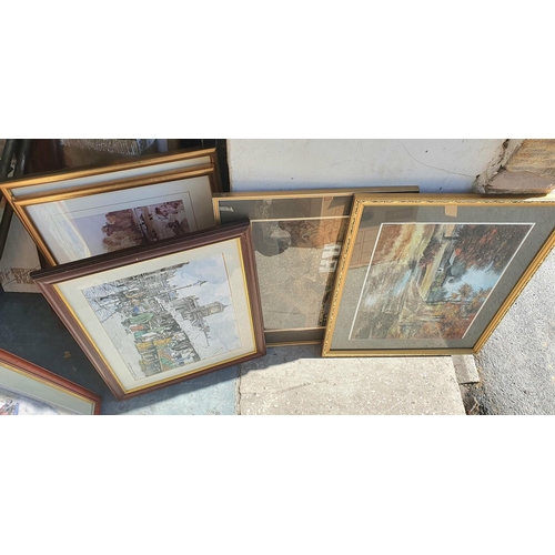 112 - Two landscape pastels together with 2 townscape pictures and 2 Russell Flint prints, all framed (6)