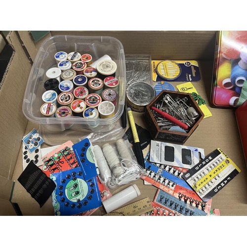 205 - Large box of cotton reels and sewing items
