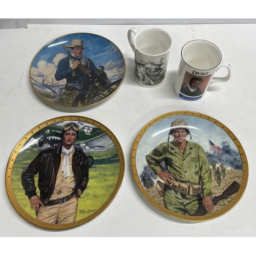243 - collection of three John Wayne plates and two John Wayne mugs