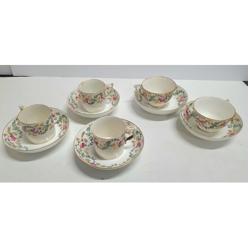 380 - Set of 3 coffee cans together with 2 tea cups and 5 saucers, late 18th or early 19thC porcelain, mar... 