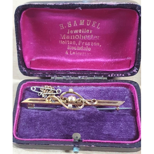 177 - Antique 9ct yellow gold bar brooch in original H Samuel box, with replacement white metal pin,

4.5 ... 