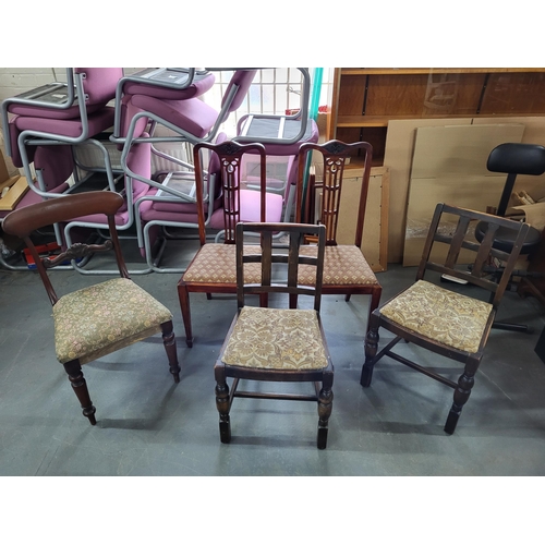 437 - Five various dining chairs together with Two extending tables and a foldaway table (Qty)