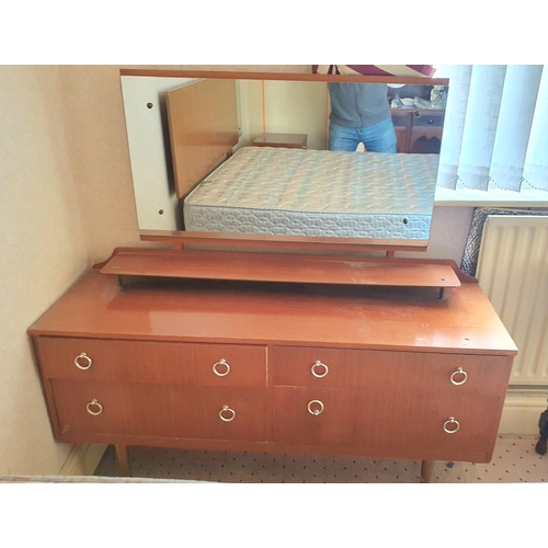 442 - 1970s unmarked modernist wooden dressing table with original mirror together with matching double-be... 