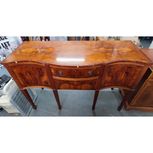 443 - A mid-century buffet together with a similar sideboard together with a short-legged bureau with drop... 