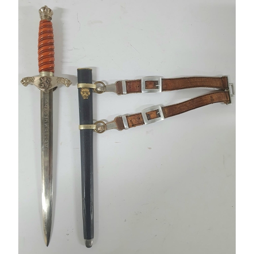 42 - ULTRA RARE WWII era Bulgarian officers naval dagger with scabbard and leather hangers.
The dagger ap... 