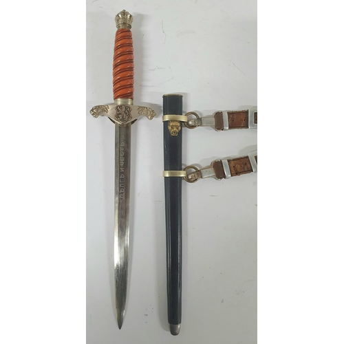 42 - ULTRA RARE WWII era Bulgarian officers naval dagger with scabbard and leather hangers.
The dagger ap... 