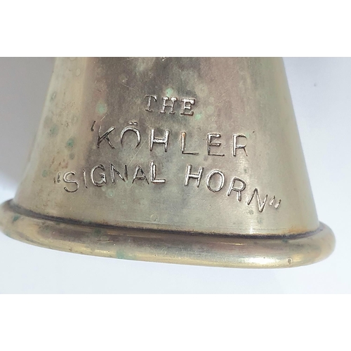 2 - Antique copper powder flask together with a metal Victorian military horn , Kohler & Son, 185 Piccad... 