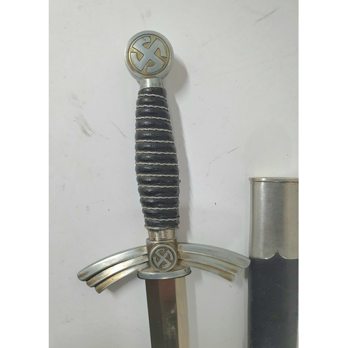 56 - A 1st Model (M1934/35) Luftwaffe dagger (Fliegerdolch) unmarked to blade, the blue leather scabbard ... 