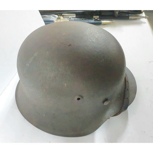 25 - WW2 German M42 Single Decal Army Helmet, original inner and strap