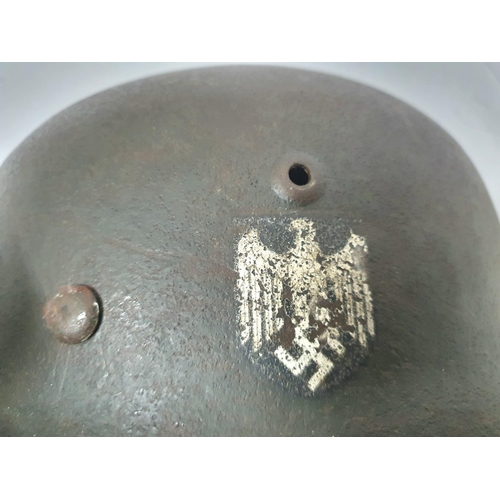 25 - WW2 German M42 Single Decal Army Helmet, original inner and strap