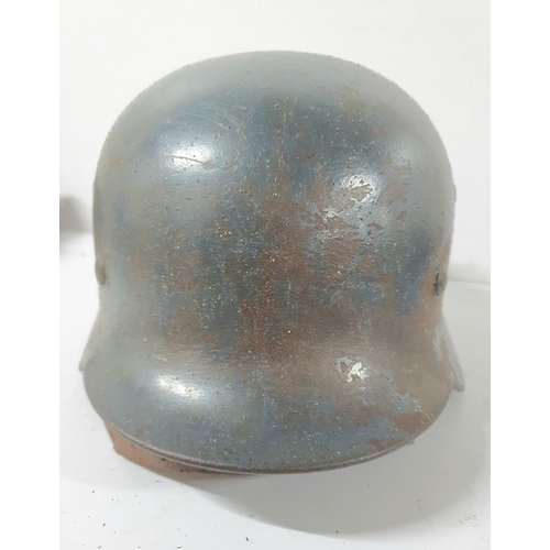 26 - Luftwaffe 1938 blue painted, double decal helmet complete with original 8 flap inner and original le... 