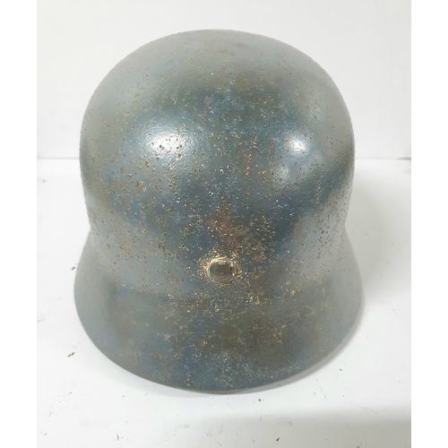 26 - Luftwaffe 1938 blue painted, double decal helmet complete with original 8 flap inner and original le... 