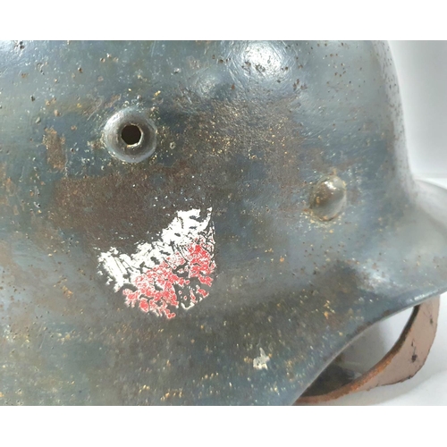 26 - Luftwaffe 1938 blue painted, double decal helmet complete with original 8 flap inner and original le... 