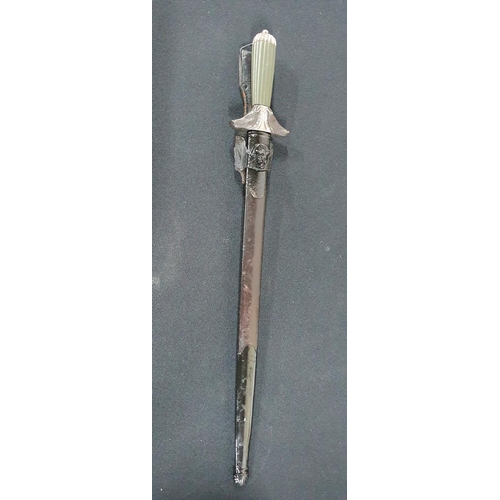 63 - Large French venerie hunting dagger. Steel crossguard with two bronze quillons in the shape of boar'... 