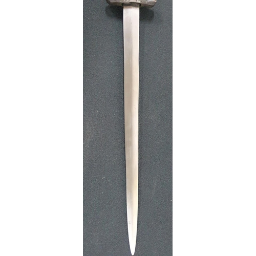 63 - Large French venerie hunting dagger. Steel crossguard with two bronze quillons in the shape of boar'... 