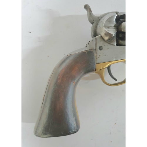 65 - Indistinctly marked 19thC percussion capped American Colt with wooden grip and brass trigger guard, ... 