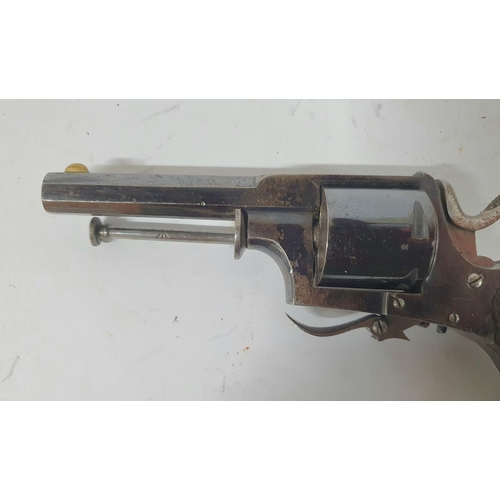 66 - Unmarked Belgium antique fold-up trigger, pin fire revolver with obsolete calibre