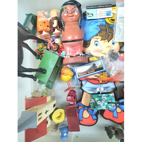 83 - Box full of various vintage toys and toy related collectables etc (Qty)