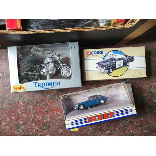 126 - Collection of Varying Boxed diecast model cars, bikes etc including corgi and dinky (Qty)