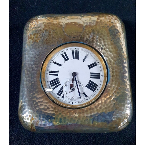 201 - Large antique pocket watch in its beaten, silver fronted stand case