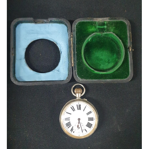 201 - Large antique pocket watch in its beaten, silver fronted stand case