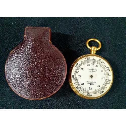 240 - Antique, cased pocket watch style barometer by Short & Mason of London