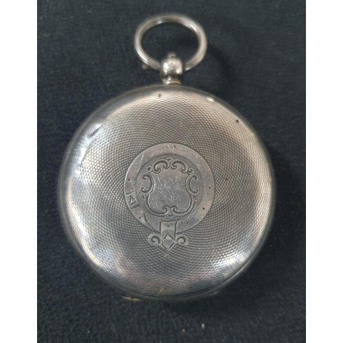 208 - Gents Birmingham silver pocket watch with engraved shield to back plate