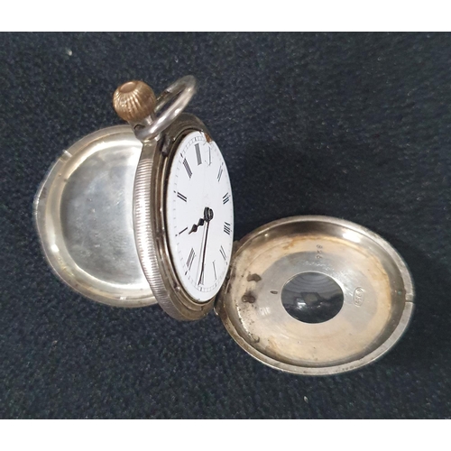 211 - ladies antique silver half hunter pocket watch, with key